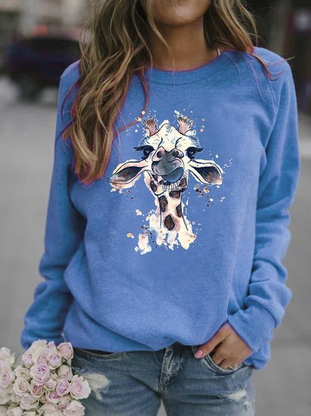 

Blue Crew Neck Cotton-Blend Long Sleeve Sweatshirt, Hoodies&Sweatshirts