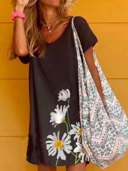 

Abito Stampato Floreale, Nero, Dresses