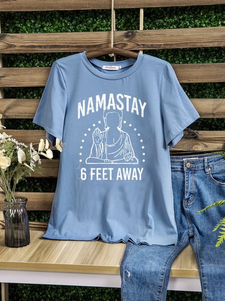 Namastay 6 Feet Away Funny Unisex Super Soft Teal Triblend Tee, Blue, T-shirts