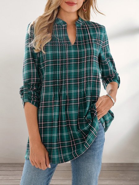 

Green A-Line Casual Plaid Top, Tops