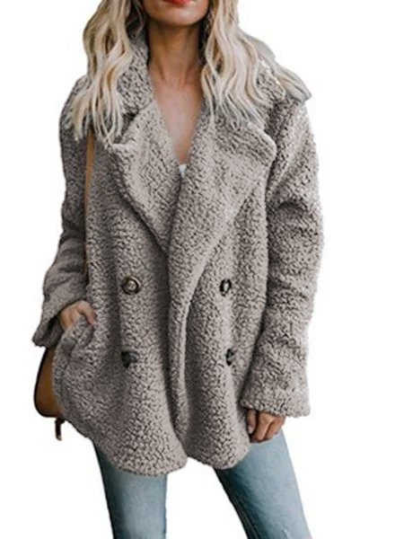 

Long Sleeve Shawl Collar Buttoned Coats, Light gray, Coats
