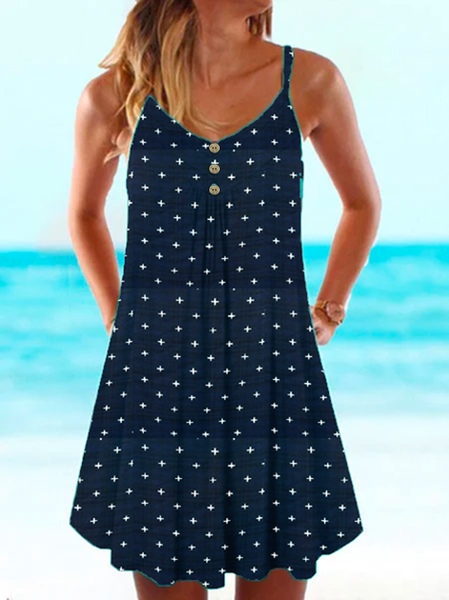 

Abito con Scollo a V di Cotone, Blu intenso, Mini Dresses