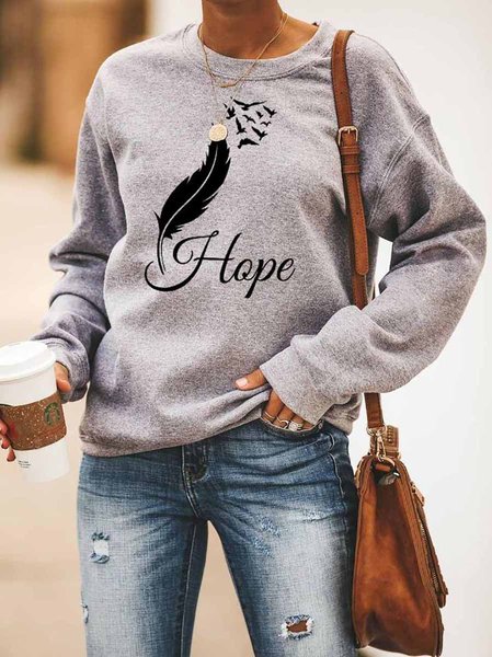 

Women's Bird Feather Hope Print Sweatshirt, Gray, Hoodies&Sweatshirts
