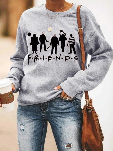 

Friends Halloween Sweatshirt Funny Crew Neck Long Sleeve Top, Gray, Hoodies&Sweatshirts