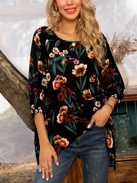 

Black Floral Long Sleeve Printed Tops, Auto-Clearance