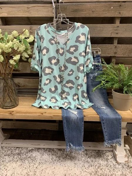 

Maglietta con Scollo a V, Verde chiaro, Tops