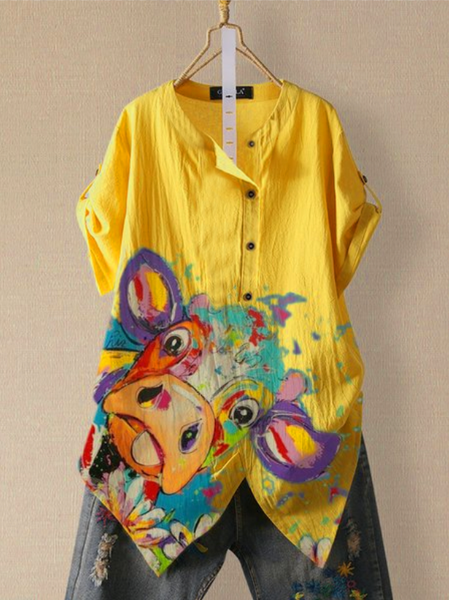 

Camicetta Casuale di Misto Cotone, Giallo, Blouses & Shirts