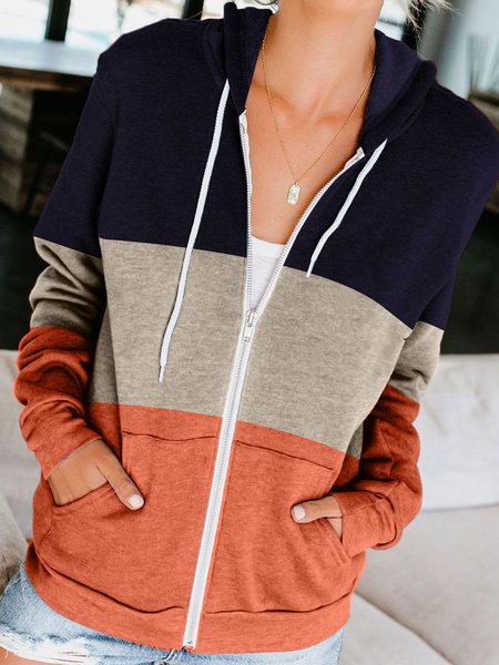 

Long Sleeve Casual Zipper Hoodie Sweatshirt, Purplish blue, Coats