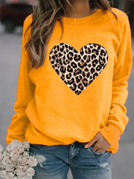 

Casuale Leopardo Stampato Girocollo Felpa Misto Cotone, Giallo, Hoodies & Sweatshirts