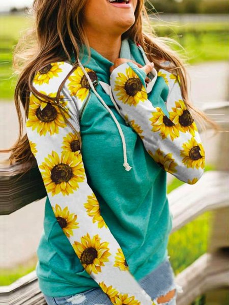 

Green Holiday Cotton-Blend Long Sleeve Patchwork Sweatshirt, Hoodies&Sweatshirts