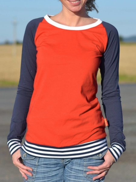

Red Casual Striped Printed Crew Neck Plus Size Shirts, Tops