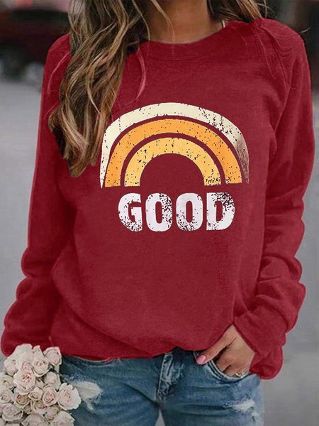 

Vintage Maniche Lunghe Arcobaleno Lettera Stampato Girocollo taglia grande Casuale Top, Rosso, Hoodies & Sweatshirts