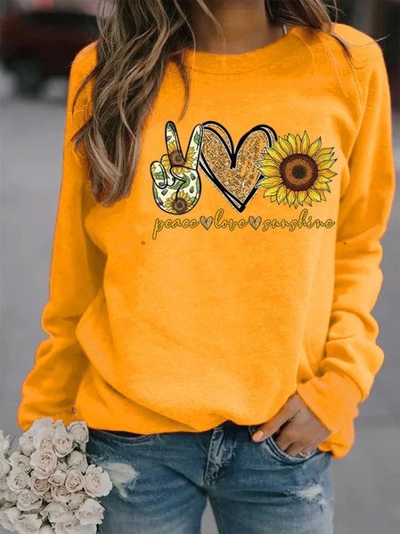 

Stampato Casuale Maniche Lunghe Girocollo Felpa, Giallo, Hoodies & Sweatshirts