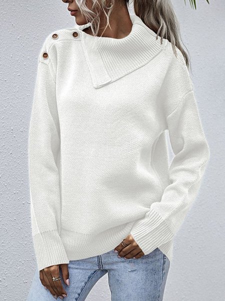 

women's Long Sleeve Stand Collar Casual Sweater, White, Sweaters