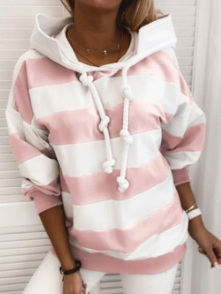 

Casual Simple Striped Sweatshirt, Pink, Hoodies&Sweatshirts