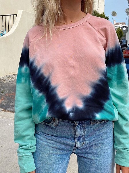 

Ombre/tie-Dye Long Sleeve O-Neck Sweater, Pink, Hoodies&Sweatshirts
