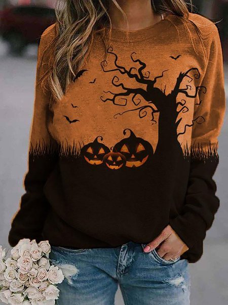 

Halloween Cotton-Blend Long Sleeve Crew Neck Sweatshirt, Yellow, Sweatshirts & Hoodies