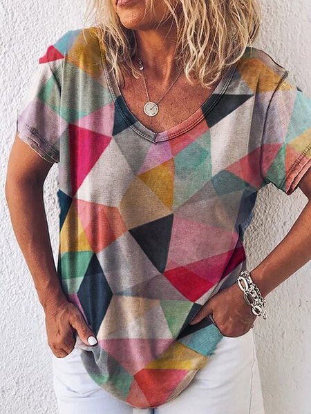 

Short Sleeve Cotton V Neck T-shirt, Stone print, T-shirts