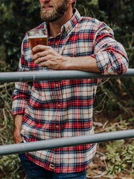 

Casual Check Print Shirt Collar Shirts & Tops, Red, Winter Clearance
