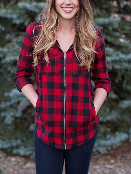 

woman's Black Long Sleeve plaid Shift Blouse, Shirts & Blouses