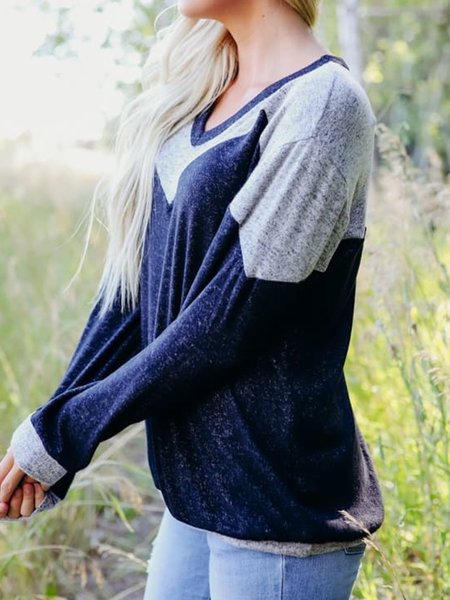 Blue Long Sleeve Cotton-Blend Sweatshirt, Hoodies&Sweatshirts
