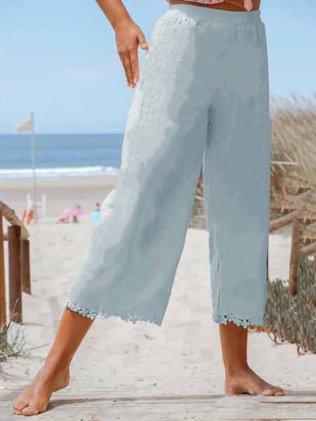 

taglia grande Lino Donna Estate Looose Capri Pantaloni, Blu, Pants