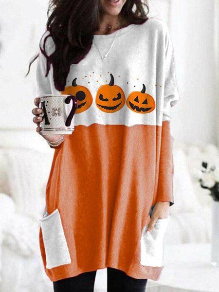 

Women's Halloween Fun Printed Casual Long Sleeve T-Shirt, Orange, Hoodies&Sweatshirts