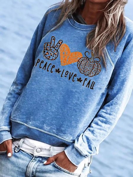 

Peace Love Fall Cotton-Blend Crew Neck Sweatshirt, Blue, Hoodies&Sweatshirts