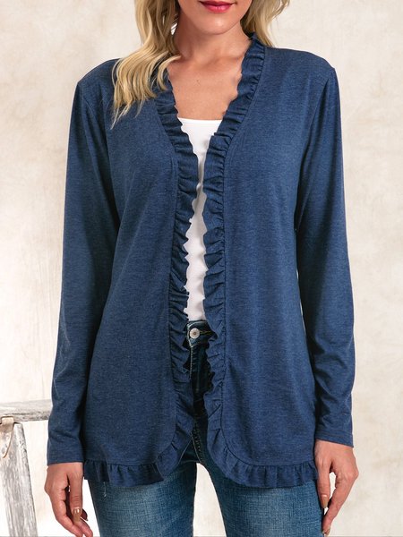 Blue Plain Casual Outerwear, Kimonos