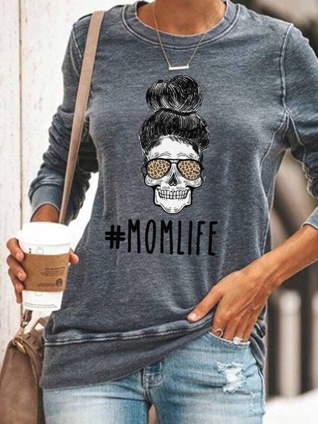 

Momlife Print Round Neck Long Sleeves Sweatshirt, Gray, Hoodies&Sweatshirts