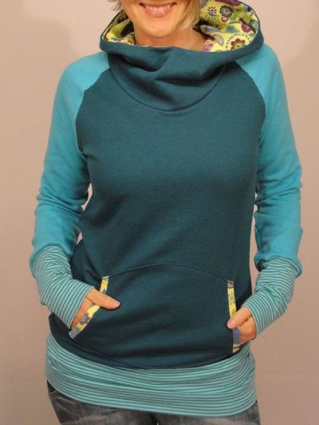 

Blue Hoodie Long Sleeve Cotton-Blend Floral-Print Sweatshirt, Hoodies&Sweatshirts