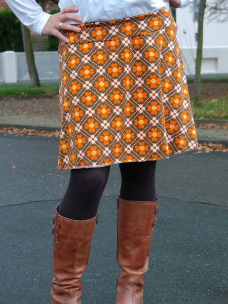 

Cotton-Blend Printed Casual Skirts, Orange, Skirts