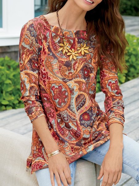 

Women Casual Printed Long Sleeve Crew Neck Shirts & Tops, Multicolor, Blouses & Shirts