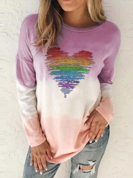 

Stampato Casuale Top Misto Cotone, Viola, Hoodies & Sweatshirts