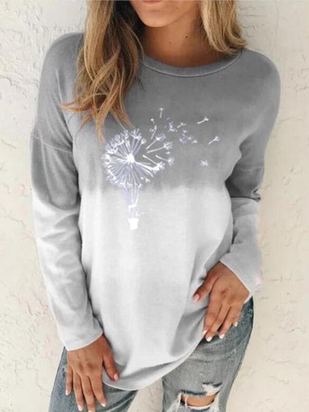 

Dandelion Print Round Neck Long Sleeve Sweatshirt, Purple, Hoodies&Sweatshirts