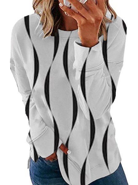 

Geometrico Maniche Lunghe Top, Bianco, T-Shirts