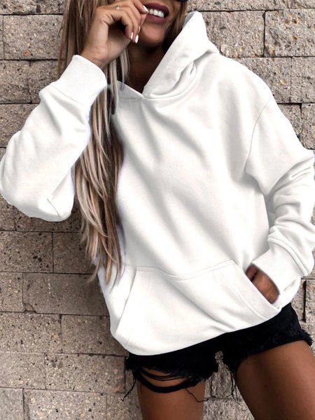 

Casual Plain Long Sleeve Pockets Hoodie, White, Sweatshirts & Hoodies