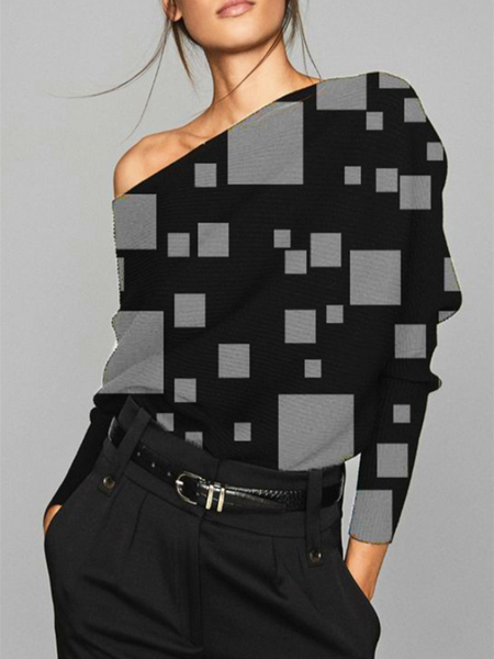 

Asimmetrico Spalla Nuda Maniche Lunghe Top Nero Misto Cotone, Hoodies & Sweatshirts