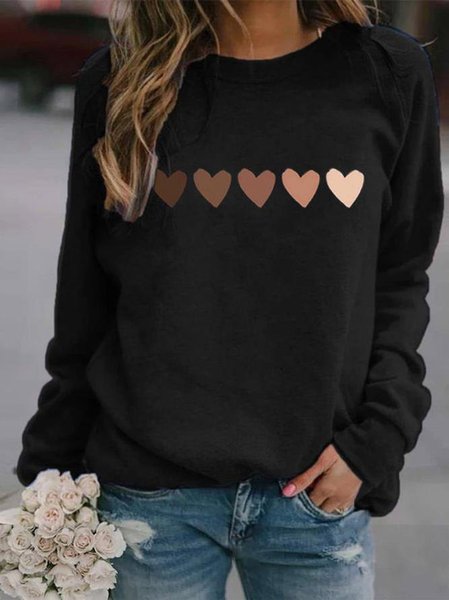 

Women's Heart Print Casual Sweatshirt, Black, Hoodies&Sweatshirts