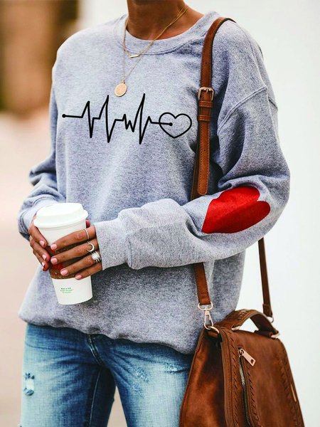 

Gray Crew Neck Long Sleeve Floral-Print Sweatshirt, Hoodies&Sweatshirts