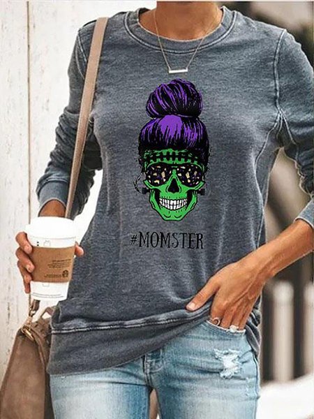 

Woman's Halloween Frankstein Momster T-shirt, Gray, Hoodies&Sweatshirts