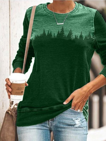 

Color-Block Abstract Long Sleeve Sweatshirt, Green, Tops