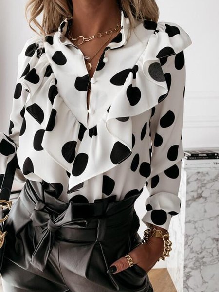 

Casual Long Sleeve Printed Polka Dots Blouses, White, Shirts & Blouses