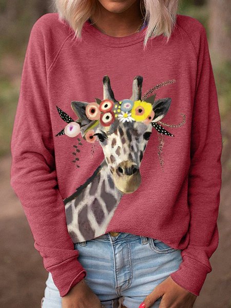 

Women Giraffe Floral Print Sweatshirt, Purple, Hoodies&Sweatshirts