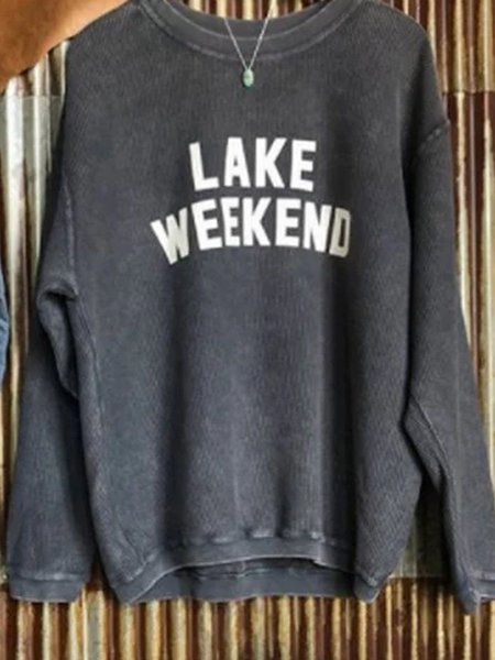 

Deep Gray Round Neck Long Sleeve Letter Sweatshirt, Hoodies&Sweatshirts