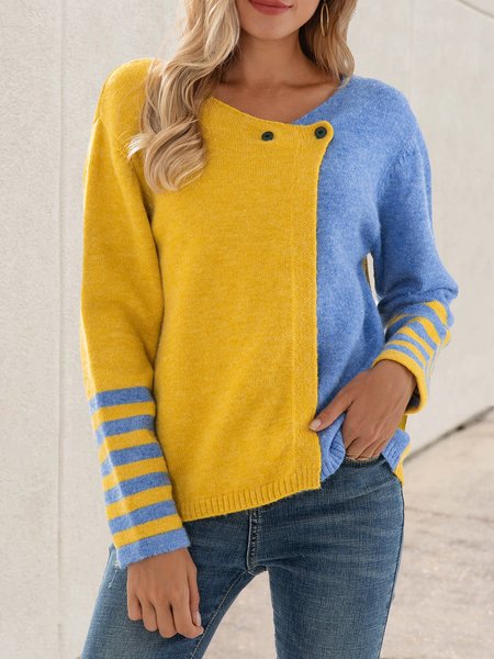 

Blue Casual Shift Color-block Sweater, Knitwear