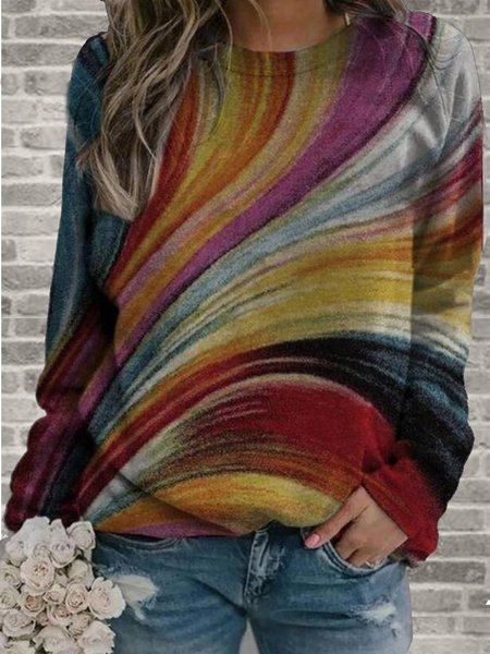

Multicolore Maniche Lunghe Girocollo Stampato Felpa, Sweater