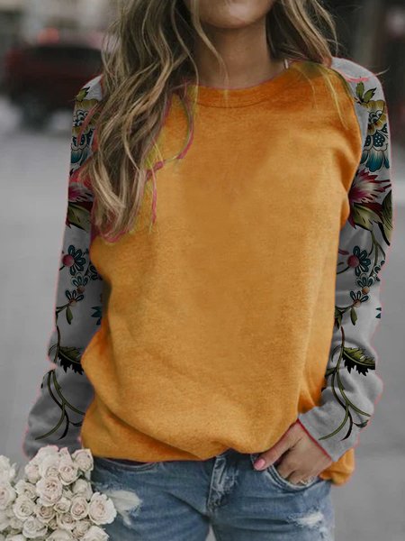 

Round Neck Long Sleeve Sweatshirt, Yellow, Hoodies&Sweatshirts