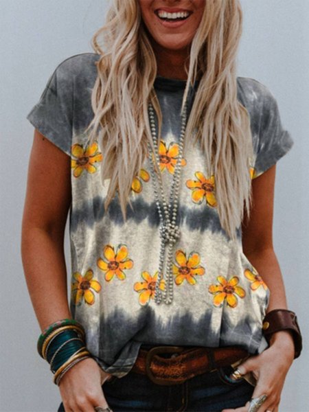

T-Shirt a Girocollo Casuale, Come immagine, T-Shirts