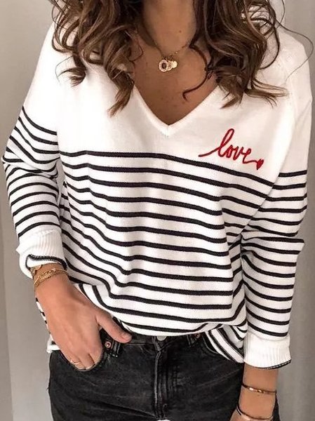 

Casual V Neck Sweater, White, Sweaters